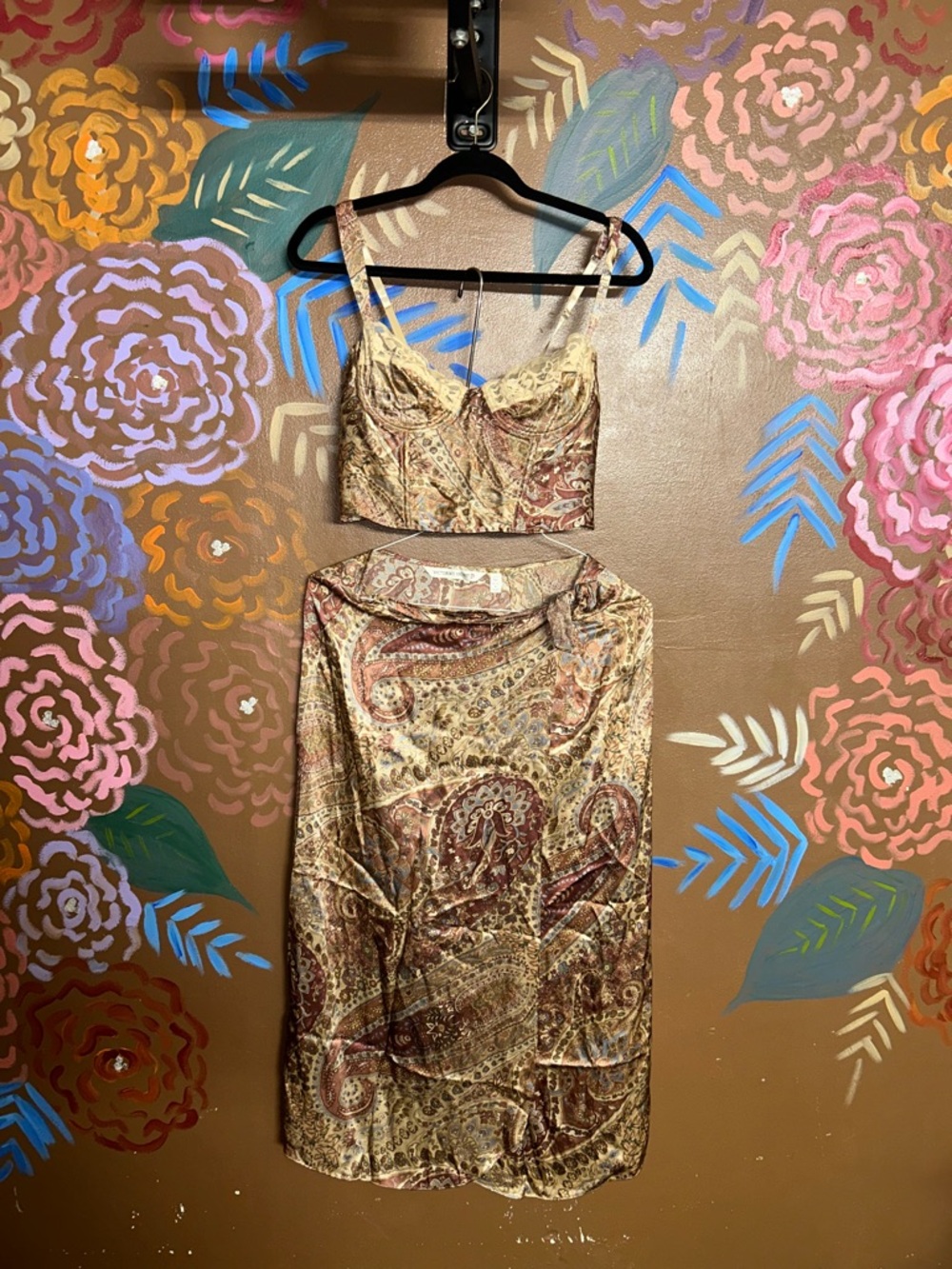 Victoria Secret Two-Piece Crop Top & Midi Skirt Set - Gold and Burgundy